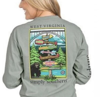 Simply Southern Sz S West Virginia Graphic NEW LS Preppy Comfy T Shirt Top 