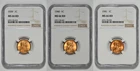 1939 - 1941 1c Lincoln Wheat Cent NGC MS 66 RD Three Coin Lot