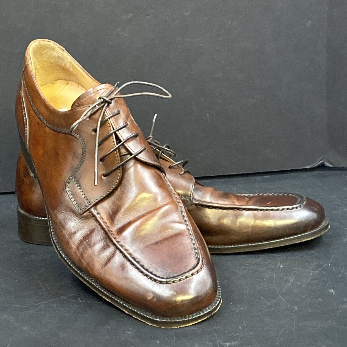 Mens Alfani Italy Brown Leather Derby Lace Up Dress Shoes  display picture 3