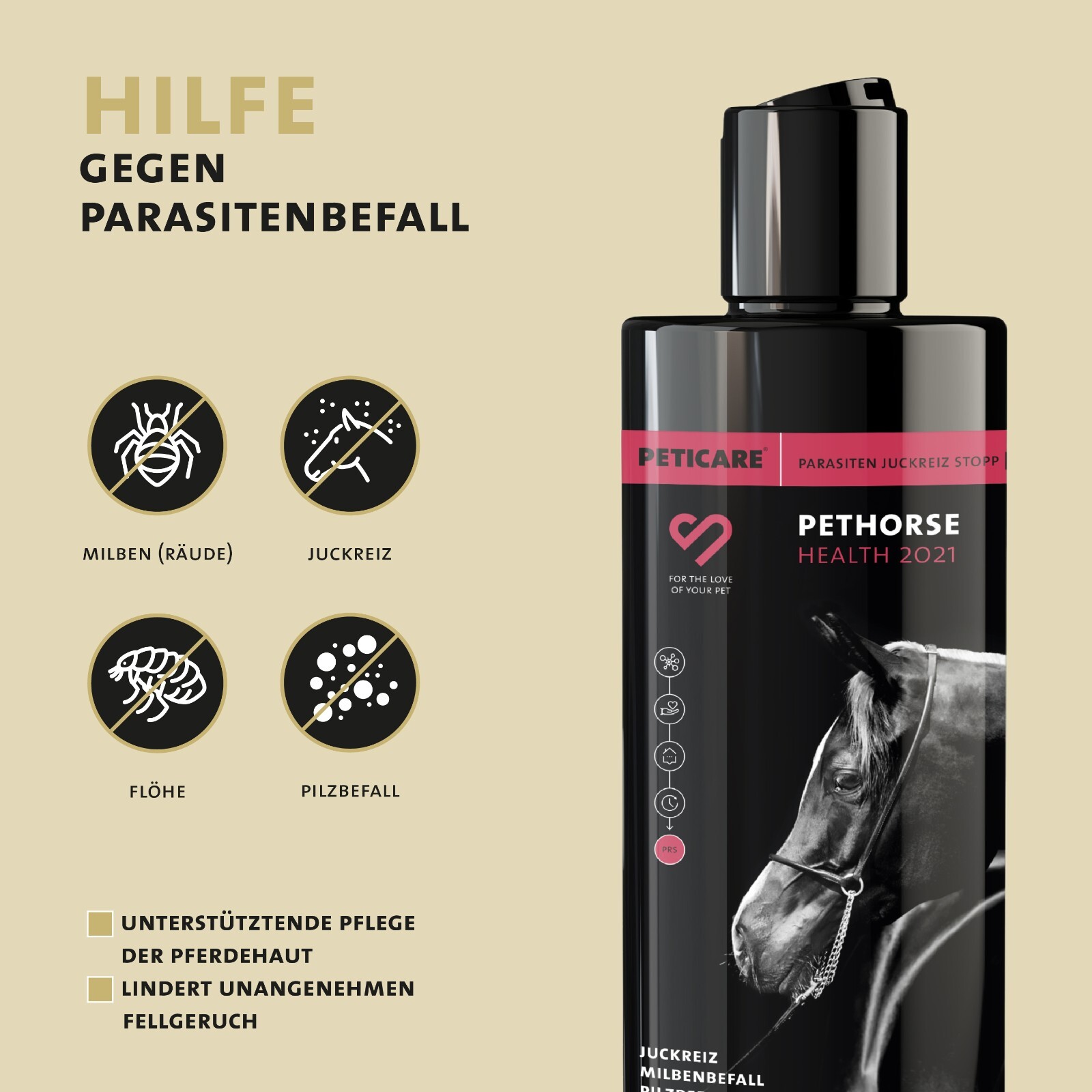 Peticare AntiParasiten PferdeShampoo gegen Milben Flöhe Pilze 250
