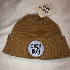 Cozy Day Patch Open Edit Kids' Patch Rib Beanie Tan Organic Cotton Sz 12-24 mos