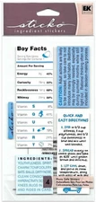 Rare NIP Sticko Stickers - BOY FACTS Ingredient Stickers Embellishments