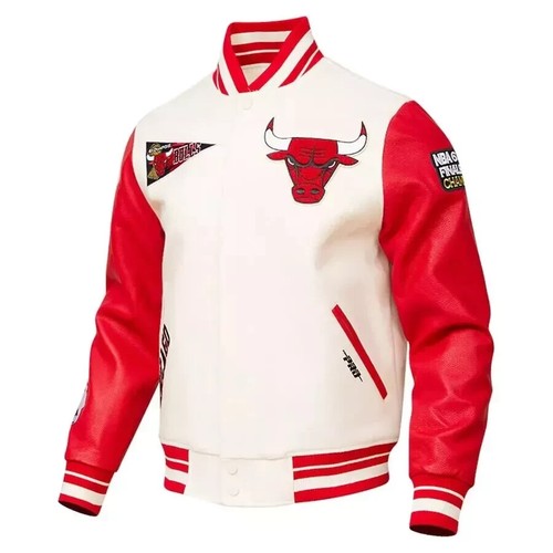 New Letterman Chicago Bulls White Wool & Red Leather Men Vintage Varsity Jacket - Picture 2 of 5