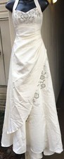 Beaded Rhinestone Diamond White Wedding Dress Gown City Triangles Womens Size 3