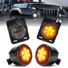 LED Turn Signal + Side Marker Fender Lights Smoked Lens For Jeep Wrangler JK