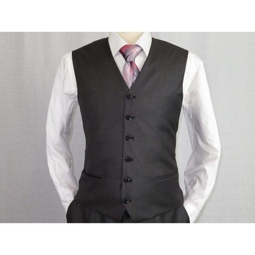 Mens Vitali Three Piece Suit Vested Semi Shiny Sharkskin M3090 Charcoal Gray - 第 18/36 張圖片