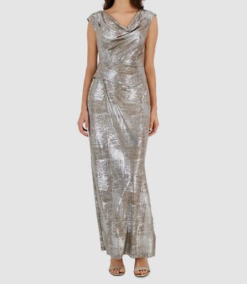 Connected Apparel Women's Silver Metallic Cap Sleeve Dress Petite Size 6P