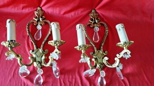 Antique-French-Bronze-Pair-Wall-Light-Pendants-Sconces