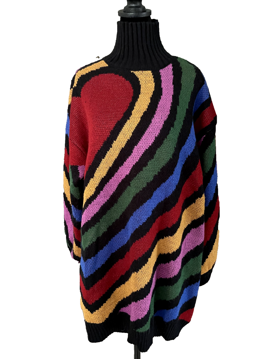 FARM Rio Size Large Sweater Mini Dress Colorful Knit Heart Amo Amo Long  Sleeves | eBay