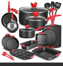 NutriChef Kitchenware Pots & Pans- 21 Pcs. Set Non-Stick Bakeware with Utensils