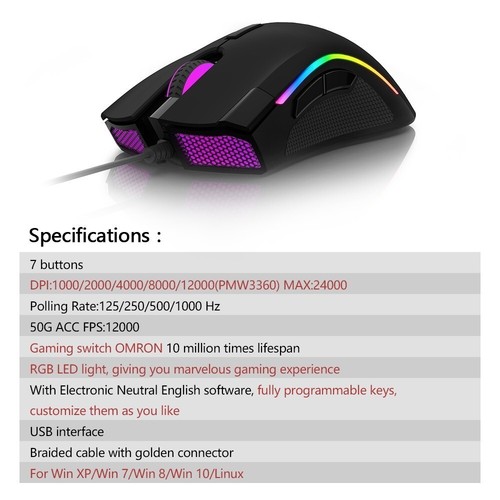 Delux M625 Gaming Mouse 7 Programmable Buttons RGB Backlight Wired with Fire Key - Picture 5 of 8