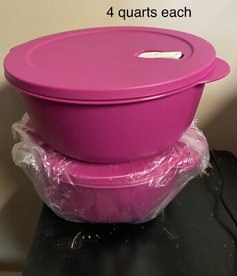 2 TUPPERWARE CRYSTAL WAVE 4qt  MICROWAVE SAFE CONTAINER MAGENTA MIP Crystalwave