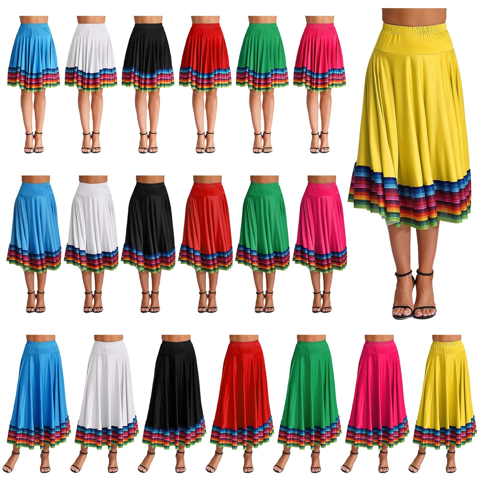 Woman Folklorico Dance Skirts Folkloric Mexican Flamenco Full Circle Skirt - Image 2 of 4
