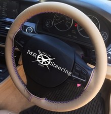 F&Uuml;R MAZDA RX-8 2003-2012 BEIGE LEDERLENKRADBEZUG R BLAU DOPPELNAHT