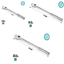 Extra Long Handle 1/4"/3/8"/1/2" Drive Ratchet Wrench 90Tooth Reversible Ratchet