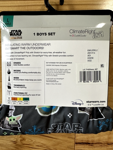 NWT Climate Right By Cuddl Duds STAR WARS Warm Underwear Set Boys Size Lg 10-12 - Picture 3 of 4