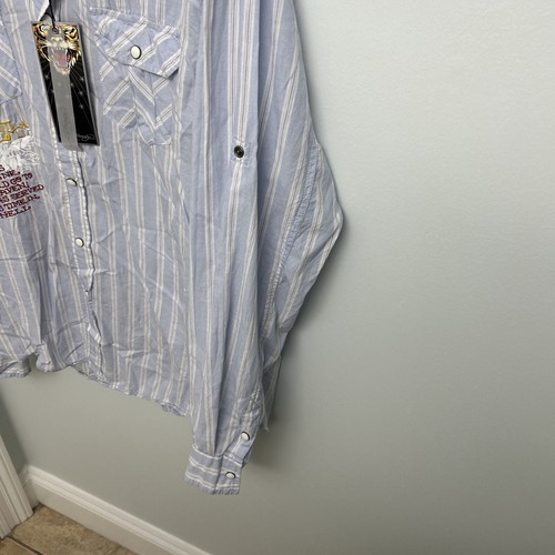 ED HARDY MEN'S GRAY LS BUTTON UP SHIRT. SIZE XL USA MARINES PIN STRIPES BLUE - Picture 13 of 16