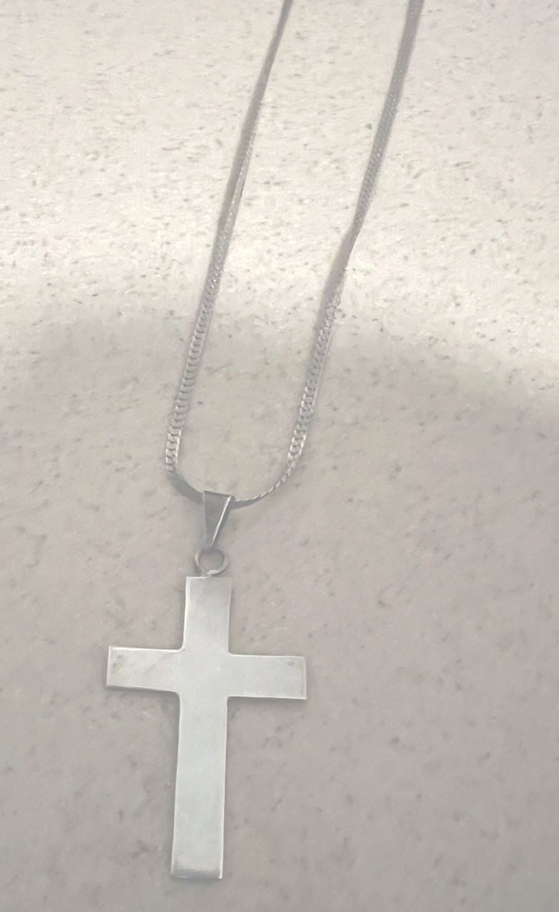 * Sterling Silver Large Solid Cross Pendant Lat C… - image 1