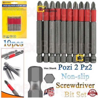 Rutschfester Pozi 2 Pz2 Bohrschrauber 3'' 70 mm Schraube Sechskant Bit Set 10-teilig UK