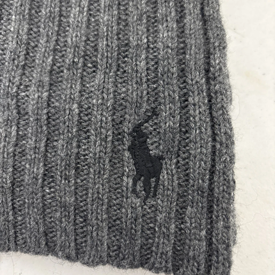 Conjunto de bufanda y gorro acanalado de mezcla de lana Polo Ralph Lauren gris negro pony Foto 4 de 4