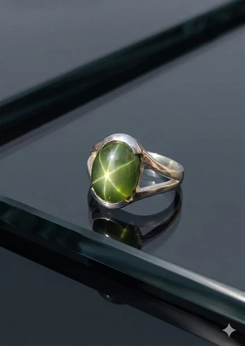Lindy Star Sapphire Ring Green Star Gemstone Ring, 925 Sterling Silver Ring