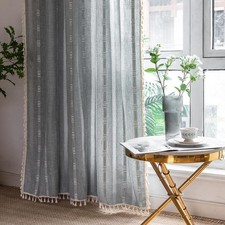 Linen Farmhouse Boho Curtains 63" 84" 96" Inches Length 2 Panels Set, Heavy D...