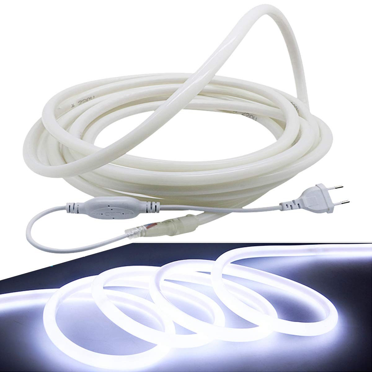 Néon LED rond 360° flexible blanc froid à diffusion continue 5m