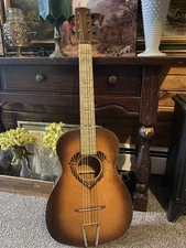 Vintage 1920s 30s Supertone Parlor Acoustic Guitar Rare Heart Tribal Design