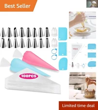 100 Pcs 12 Inch Piping Bags Set with 16 Tips & 3 Scrapers - Baking Essentials