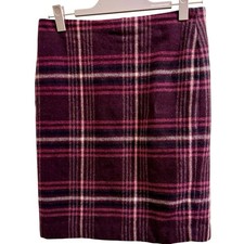 Womens Talbots Petites Burgundy Pink Plaid Wool Blend Pencil Skirt Size 4P