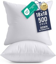 18x18 Pillow Inserts Set of 2 White Indoor Decorative Throw Pillows Bed Sofa