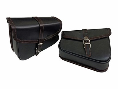 Leather Black Pannier Bags Pair D4 For Royal Enfield Meteor 350cc