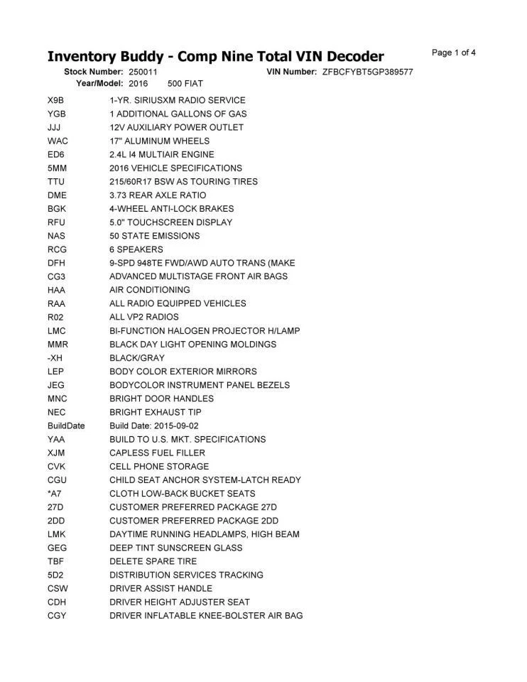 Engine 4 Door X Model 2.4L VIN B 8th Digit Fits 16-17 FIAT 500 2653904 Foto 2 de 4