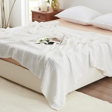 6 Layer Cotton Muslin Blanket 80"x90" Muslin Blanket Queen for Couch Bed Whit...