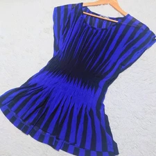 Issey Miyake Women Top Cut And Sew Pleated Blue Black See-Through Limited Editio