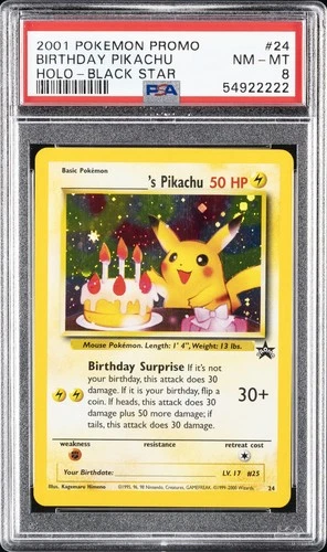 2000 POKEMON PROMO BLACK STAR #24 BIRTHDAY PIKACHU-HOLO PSA 8