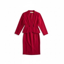 Liz Claiborne Petites Red 100 Silk Peplum Skirt Suit Set Vintage Size 8P