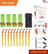 Durable 4mm Reflective Camping Guyline Pack with Aluminum Adjusters - 10 Stakes