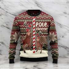 Funny Pole Dancer Reindeer Ugly Christmas Sweater Naughty Reindeer Top
