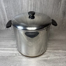 Vintage Large Revere Ware Stockpot 12 Qt Copper Clad Bottom Pot Lid Light Wear