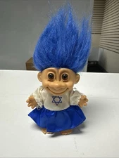Vintage Russ Troll Doll 90’s Hanukkah Blue Hair Star of David Jewish 