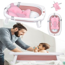Faltbare Babywanne Badewanne mit Badkissen Anti-Rutsch Bad  Rosa  82x50x20 cm