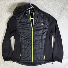 New Balance HybridJacket Women Large Black Quilted Fleece Lined Hooded Full Zip