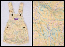 Vtg 90s Oshkosh Yellow Watercolor Pastel Floral Leaf Shortall Short Overalls 4T