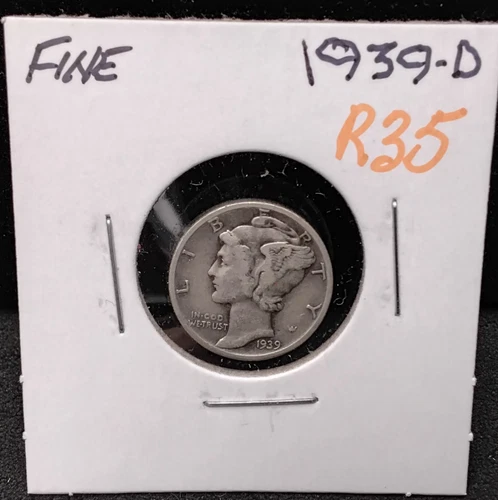 1939-D MERCURY SILVER DIME - FINE - R35