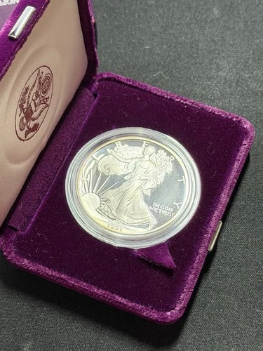 1991-S Proof $1 American Silver Eagle Box, OGP & COA