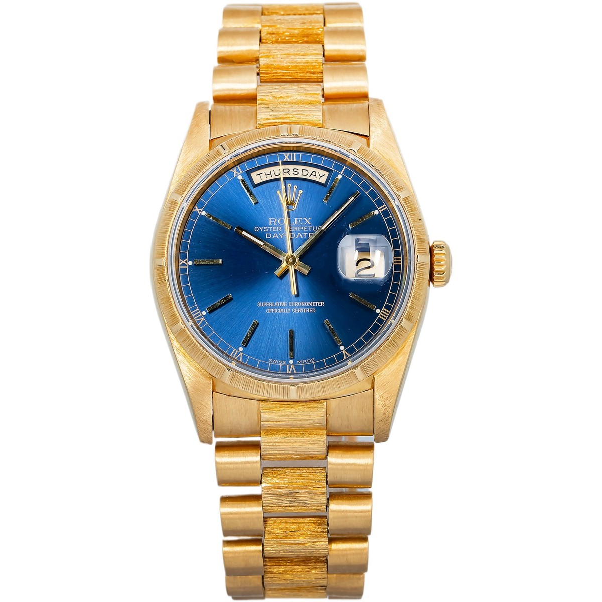 ROLEX ロレックス18248 イエローゴールド/YG 新品外しコマ2個 Rolex Day-Date 18248 18k Yellow Gold Bark President Blue Dial
