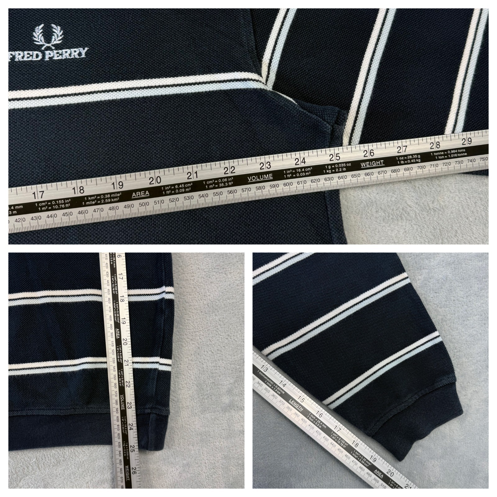 VTG Fred Perry 2000's Navy Striped Oversized XL Quarter Zip Pullover Sweatshirt image 7