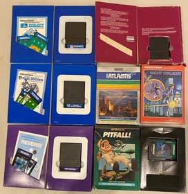 1980s MATTEL INTELLIVISION LOT OF 25 VIDEO GAMES W BOX SOME COMPLETE HOCKEY +
