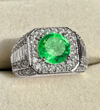 Green Emerald Gemstone Ring For Men's With 925 Sterling Silver Signet Men's Ring